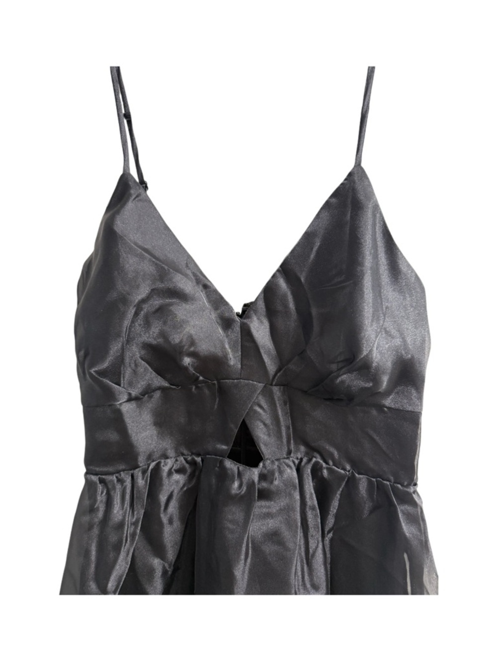 Lulu's Black Satin Maxi Dress with Front Keyhole and High Slit - Picture 3 of 7